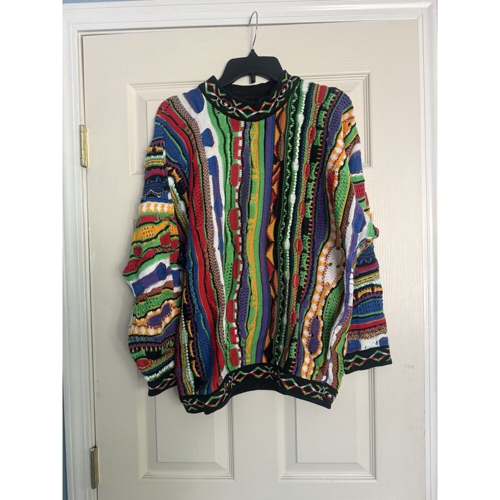 Vintage COOGI Australia Sweater Multicolor 3D Knit Geometric Textured Pullover M